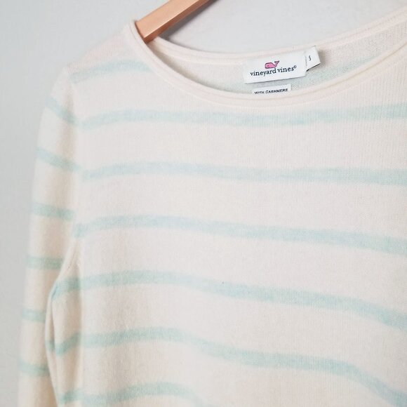 Vineyard Vines S Merino Wool Cashmere Multi Stripe Boatneck Sweater Cream $148 - Picture 10 of 16